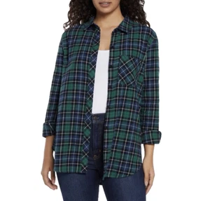 NWT Gap Women's M Soft Long Sleeve Relaxed Fit Flannel Shirt Green NEW $69 MSRP - Picture 1 of 13