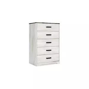 Benjara Dresser 29.8"W Tall 5-Drawer w/ Oak Wood Grain Details Wood White+Gray - Picture 1 of 6