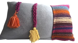 Sumaq Qara Handmade Throw Pillow Peruvian Knit Multicolor Stripe Tassel Boho - Picture 1 of 3