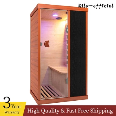 Indoor 1 Persons Sauna Room Far Infrared Hemlock Wood Saunas Detox Therapy 800W - Image 1 of 4