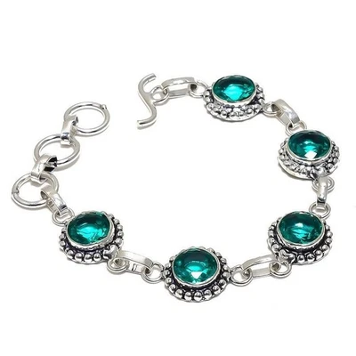 Sterling Silver Tsavorite Quartz Halloween Boho Chain Daughter Bracelet Jewelry - Image 1 of 4