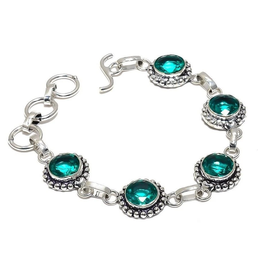 Sterling Silver Tsavorite Quartz Halloween Boho Chain Daughter Bracelet Jewelry - Image 1 of 4