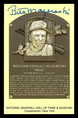 Bill Mazeroski Autographed Hall of Fame Plaque Postcard JSA Witness - Image 1 of 3