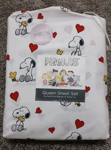 Peanuts Snoopy Queen Sheet Set Berkshire Blanket Valentines Hearts Woodstock New - Picture 1 of 3
