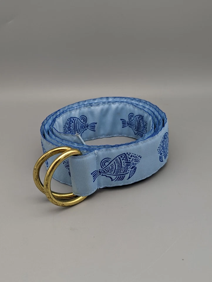 Cinturón de golf vintage de nailon tropical J. McLaughlin Blue Fish de la década de 1990 XL Foto 1 de 4