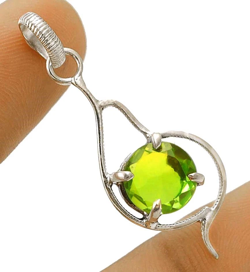 Natural Peridot 925 Solid Sterling Silver Pendant 1 2/3'' Long @B3-1 - Image 1 of 1