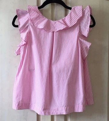 Girls J. Crew - Crew Cuts Pink & White Sleeveless Ruffled Trim Top. Size 14. - Image 1 of 4