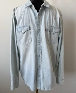 Vintage Men's Levis Denim Western Shirt Pearl Snaps Pointed Yoke Size L EUC - Picture 1 of 12