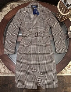 Ralph Lauren Damen Größe 2 Zweireiher 100% Wolle Glenplaid Mantel Braun Neu - Bild 1 von 10