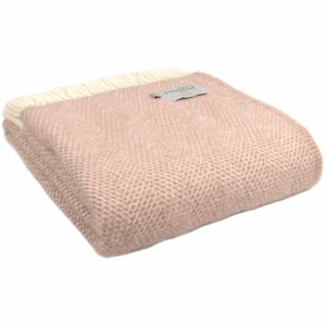 TWEEDMILL TEXTILES THROW 100% Wool Sofa Bed Blanket BEEHIVE DUSKY PINK & CREAM - Picture 1 of 12