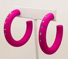 bohemian style wood Colorful C  1.5 inch fusia color Hoop post fashion Earrings