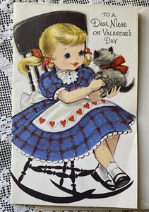 Vtg Valentine's Day Valentine American Greeting Card Dear Niece Glitter Cat Girl - Picture 1 of 9