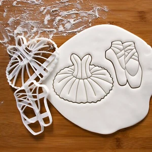 Set of 2 Ballet cookie cutters: Tutu Dress & Shoes | ballerina dancer biscuit - Picture 1 of 14