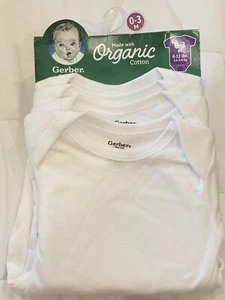 Lot Of 4 White Onesies Baby Girl/boy/unisex -size 0-3 Months By Gerber Organic - Picture 1 of 1