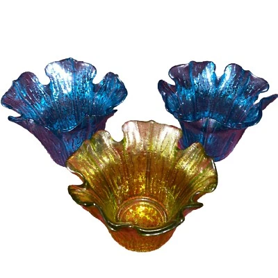 Зеленая и синяя стеклянная свеча Cracker Barrel Flower Tealight Votive Yankee с оборками - Изображение 1 из 4