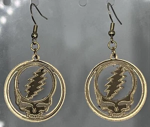 Grateful Dead Earrings - Steal Your Face Logo - Mirrored Gold - Picture 1 of 2