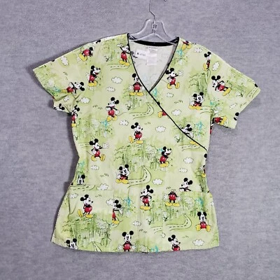 Blusa Médica Estampada de Mickey Mouse Verde Pequeña Manga Corta Disney para Mujer Foto 1 de 4