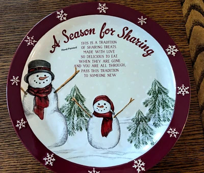 St Nicholas Square Yuletide Snowman Cookie Plate 13" Festive Christmas Decor - Image 1 of 4