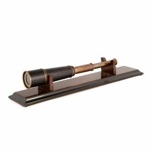 Authentic Models Cannocchiale Bronzed con Supporto, Vetro Spia, Telescopio, Metallo, Legno - Foto 1 di 3