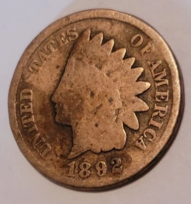 1892 INDIAN HEAD PENNY VERY WEAK "S" IN UNITED "TATES" OF AMERICA,  MINT ERROR - Image 1 of 4