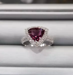 Stunning 2CT GIA Certified Purple Red Spinel Diamond Ring 18K White Gold Spinel - Picture 1 of 6