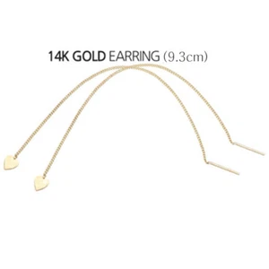 14K Solid Yellow Gold Simple Heart Threader Long Drop Dangle a Pair Earrings JNK - Picture 1 of 3