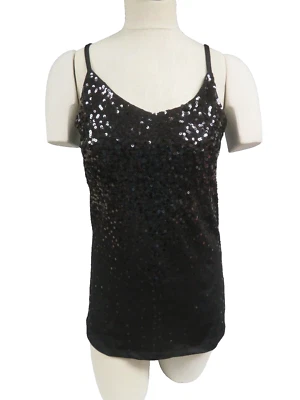 Top Vanity para mujer grande con lentejuelas con tiras frontal negro forrado Foto 1 de 4