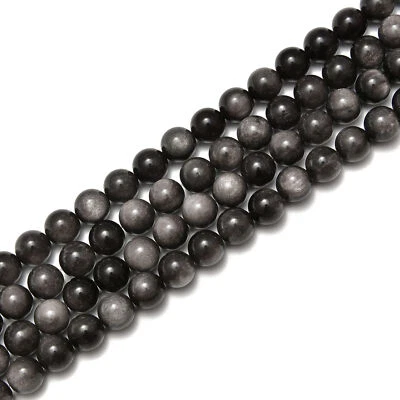 Silver Obsidian Smooth Round Beads Size 6mm 8mm 10mm 12mm 15.5'' Strand - Image 1 of 2