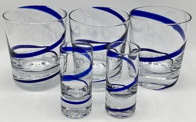 Juego de 5 vasos dobles Pier 1 "Swirline Cobalt" antiguos y vodka Foto 1 de 4