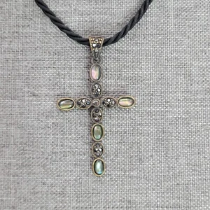 Cookie Lee Necklace Cross Rhinestone Cord 17" - Picture 1 of 13