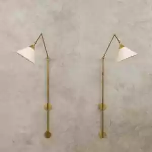 1950 style Two large italian wall lamps sconces in stilnovo Pair of Brass Wall - Picture 1 of 8
