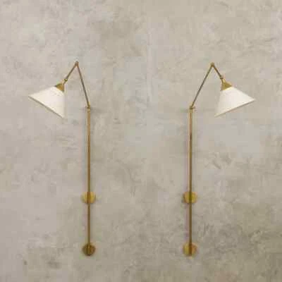 1950 style Two large italian wall lamps sconces in stilnovo Pair of Brass Wall - Image 1 of 4