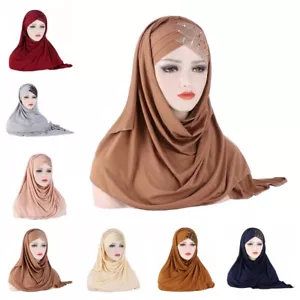 Damen Pailletten Weich Lang Hijab Schal Turban Kopf Haar Halstuch Tuch Mütze - Bild 1 von 12