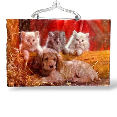 Alfombra peluda difusa de colección años 60 70 alfombra impresa gatitos gatos perro alfombra de baño maximalista Foto 1 de 4