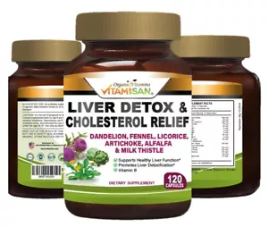 Liver Cleanse & Detox Support Supplement 1600mg with 120 caps + Milk Thistle - Picture 1 of 9
