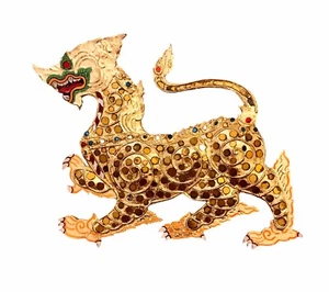 VTG Traditional Gold Thai Lion Carved Wall Hanging Hand Painted Mirror Mosaic - Picture 1 of 9