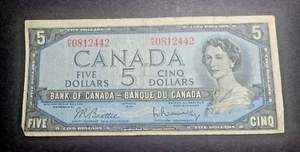 1954 CANADA $5 DOLLARS BANKNOTE PAPER MONEY - BEATTIE/RASMINSKY - Picture 1 of 2