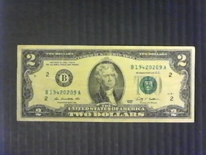 2009 $2 Dollar Birthday note fancy serial number Feb. 9, 1942 B19420209A - Picture 1 of 6