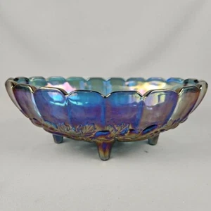 Indiana Glass Carnival Fruit Bowl Iridescent Princess Blue Harvest Grape Oval - Picture 1 of 8