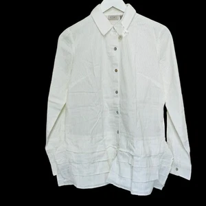 NEW Logo Ruffle Womens Ivory Button Up Tunic Top Size XS Long Sleeve Relaxed - Picture 1 of 14