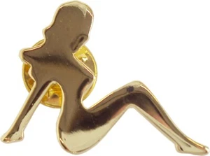 Gold Colored Mudflap Babe Silhouette Trucker Girl Badge Button Lapel Enamel Pin - Picture 1 of 2