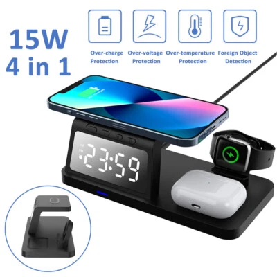4in1 15W Fast Wireless Charger Station Dock For Apple Watch iPhone 16 15 Pro Max - Image 1 of 4