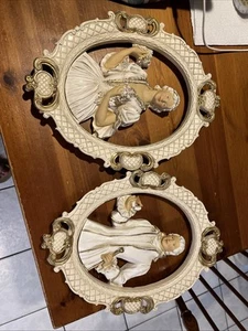 Universal Statuary Corp 1958 Victorian Couple Wall Plaque Pair Chalkware Vtg - Picture 1 of 5