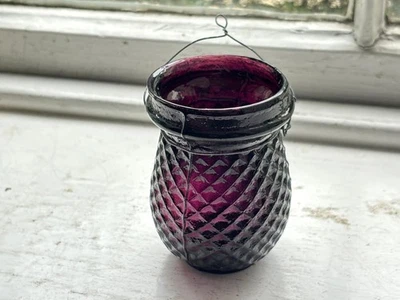 Victorian Purple Amethyst Glass Christmas Fairy Tea Light Night Vauxhall - Image 1 of 3