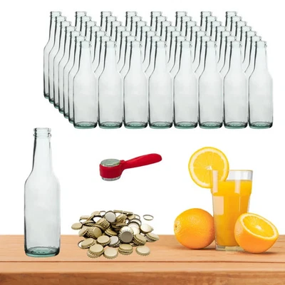 RAG STORE 56 bottiglie vetro da 200 ml per Aperitivi e Succhi complete di tappi + omaggio