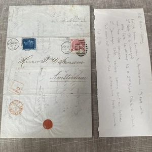 1869 QV 3d ROSE STAMP Pl 5 WITH MARGIN & 2d BLUE ON LONDON ENTIRE TO AMSTERDAM - Picture 1 of 12