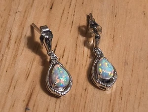 Wunderschöne Ohrhänger Sonne Sterlingsilber Diamant und Opal signiert - Bild 1 von 19