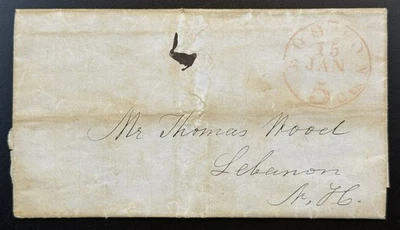 Carta doblada postal de Estados Unidos de 1848 - Boston a New Hampshire Foto 1 de 3