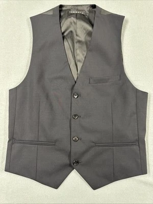 THEORY Vest Men 38 Solid Wool Waistcoat Cinch-Back Formal Charcoal Classic - Image 1 of 4