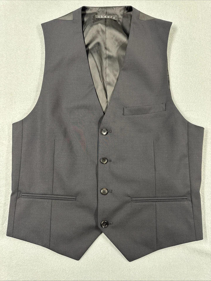 THEORY Vest Men 38 Solid Wool Waistcoat Cinch-Back Formal Charcoal Classic - Image 1 of 4